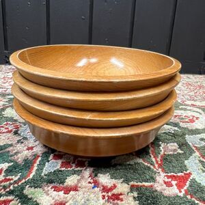 Vintage Woodpecker Woodware 4 Wood Salad Bowls Blonde Natural Handmade 6"